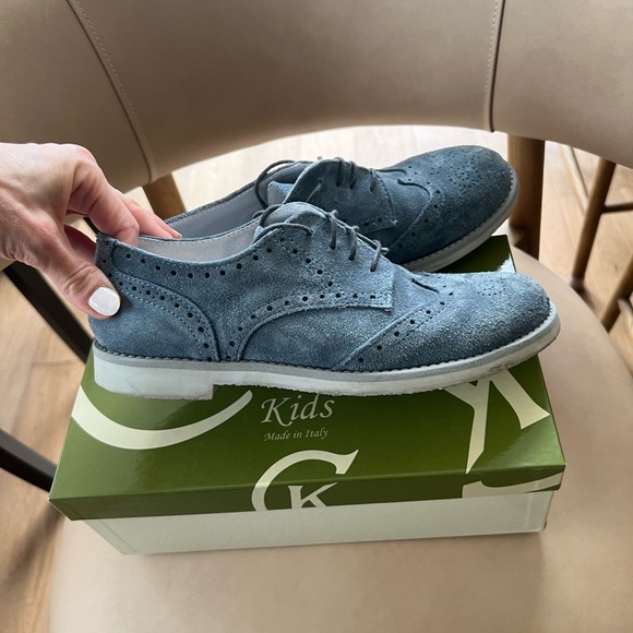 Other - Kids Boys Suede Dress Shoes with laces & Rubber Sole - Blue/grey - Size 38